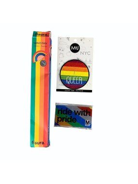 LGBTQ Pride Month Lot Rainbow Fan, Queer Patch & Ride With Pride Metro Magnet